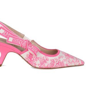 NEW DIOR J'ADIOR SLINGBACK PUMP EMBROIDERED COTTON PINK Toile De Jouy 37.5 7.5